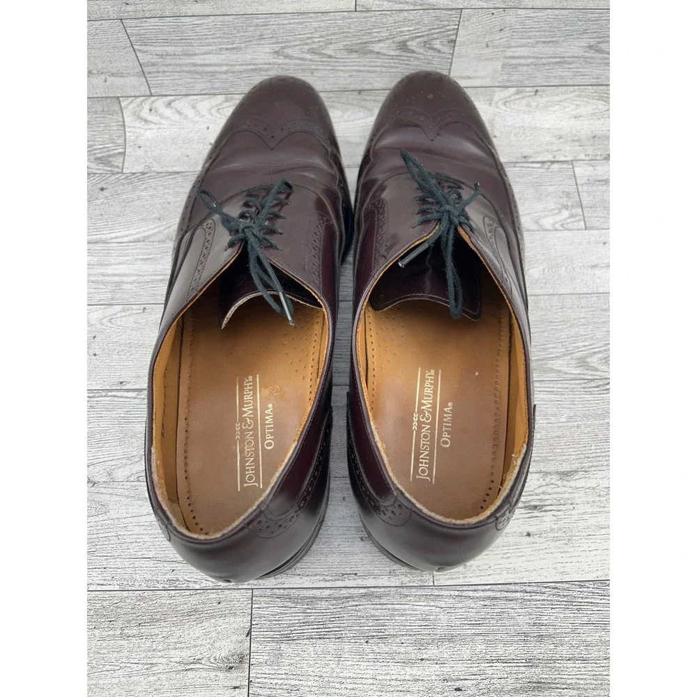Johnston & Murphy Optima Wingtip Oxford Dress‎ Shoes Burgundy Leather Men's 10